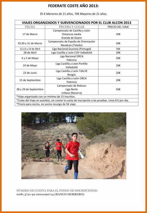 VIAJES ORGANIZADOS Y SUBVENCIONADOS POR EL CLUB ALCON 2013 carte